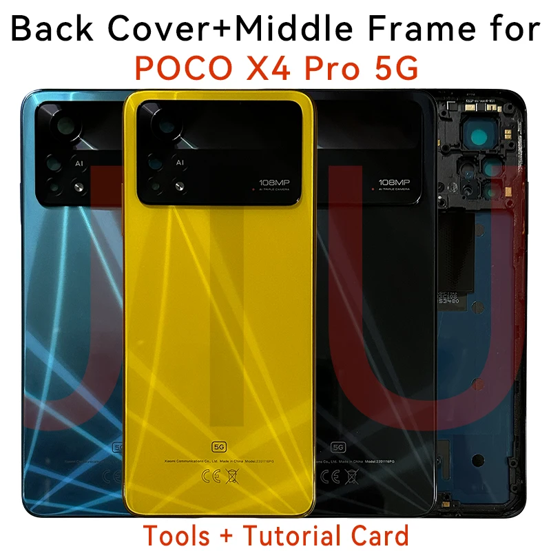 

6.67"For Poco X4 Pro 5G Back Battery Cover Glass Panel Rear Housing Door Case Pocophone Replacement For Poco x4pro5g Middle Fram