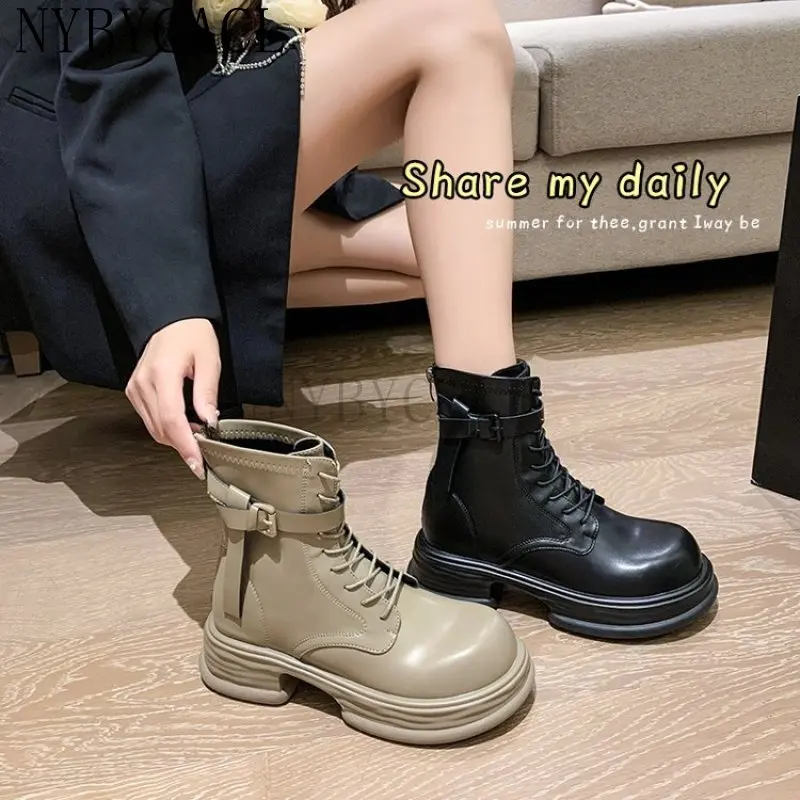 New Women Real Leather Ankle Boots Thick Bottom Zipper Shoes Woman Winter Warm Shoes Fashion Cool footwear New 2023 Size 35-40