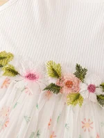 Robe à fleurs 3D à caraco blanc – Robe de princesse douce féerique pour filles, ourlet en tulle floral 5