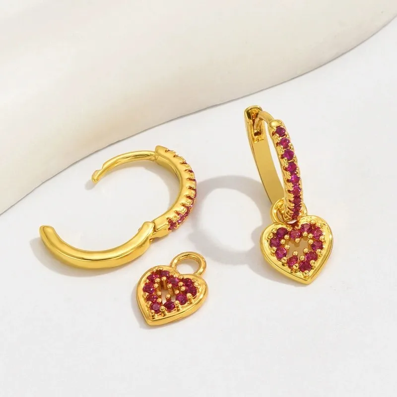 Elegant Shiny Zircon Love Heart Pendant Hoop Earrings for Women New Fashion Huggies Anniversary Jewelry Gifts