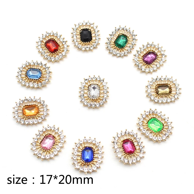 Pack of 10 17*20mm Alloy Rhinestone Flat Back Snaps, DIY Sewing Clothing Wedding Hair Ornament Accessories 2