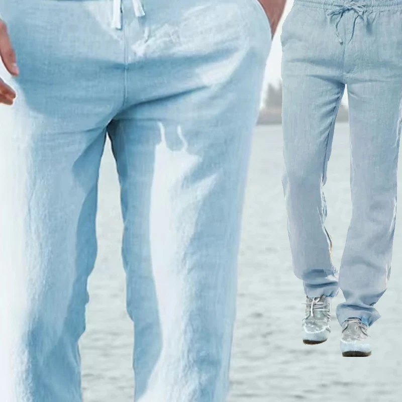 Pantalones Anchos Hombre Algodón Lino Transpirables Primavera Verano | Estilo Hip-Hop Deportivo Casual Cordón - Image 2