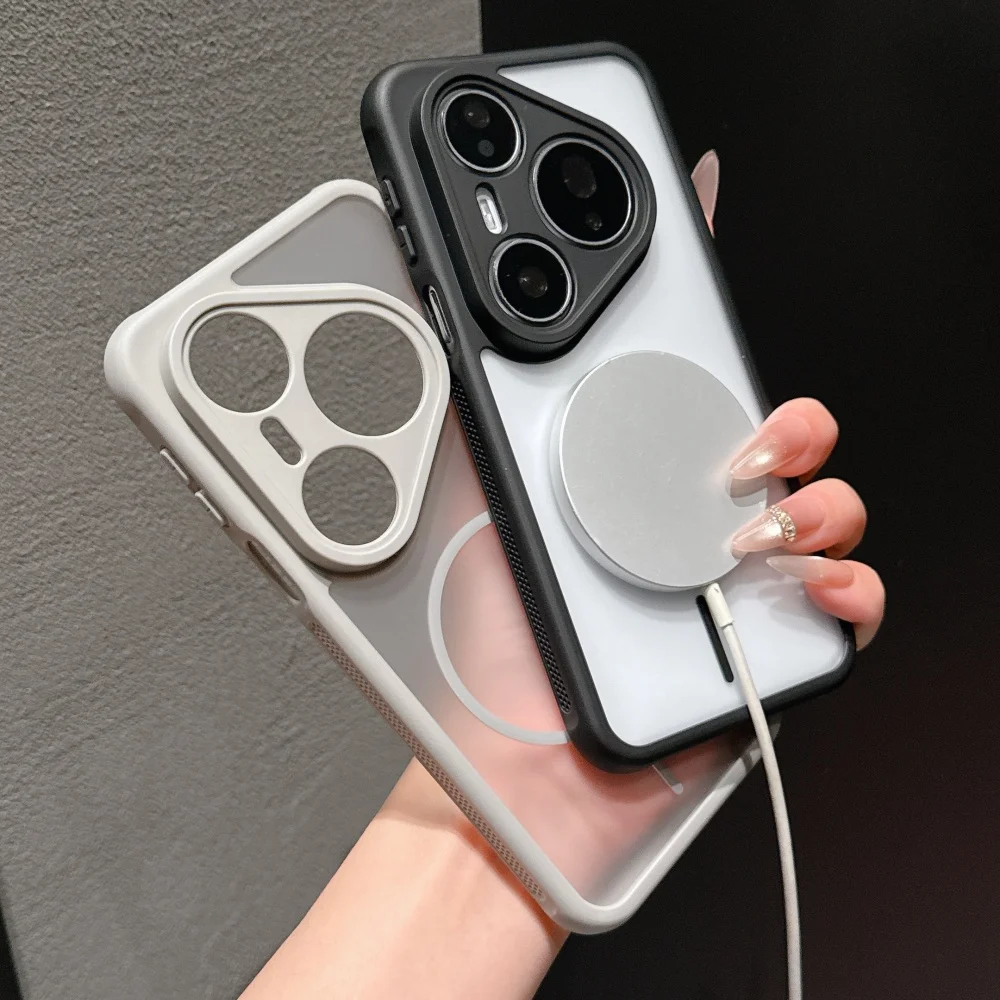Shockproof Matte Hard Phone Case with Transparent Magnetic Back Cover