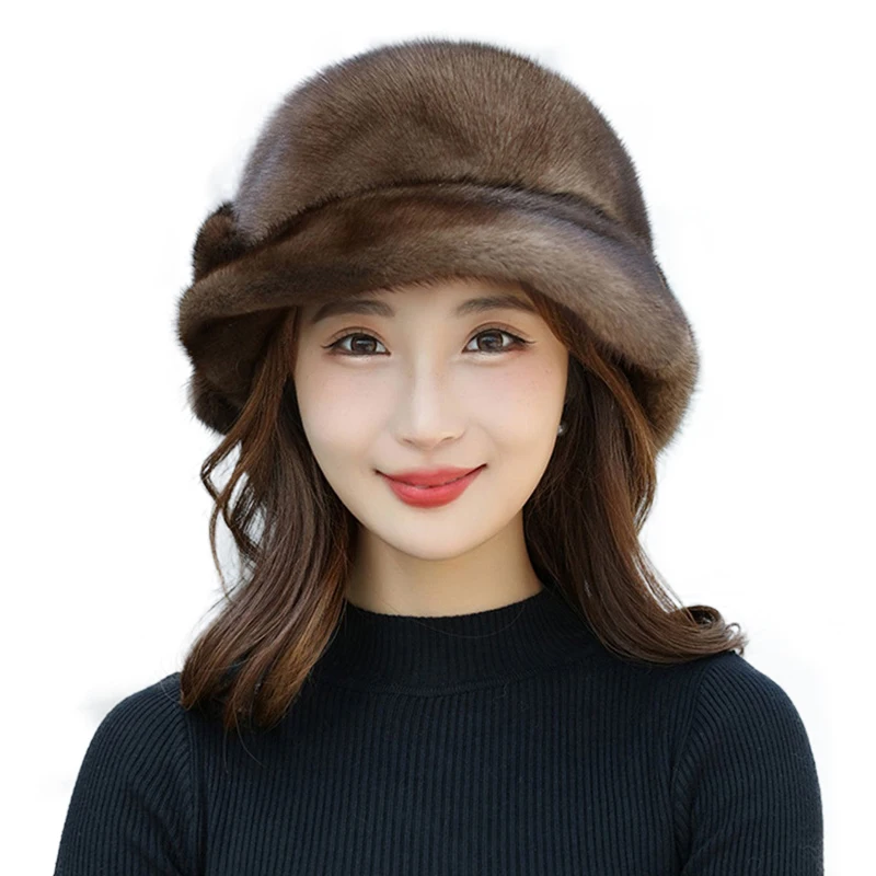 

100% Real Mink Fur Hat Edamame Beanie For Girls Soft Thickened Furry Beret Ladies Hat Elegant Winter Outdoor Windproof Warm Hat