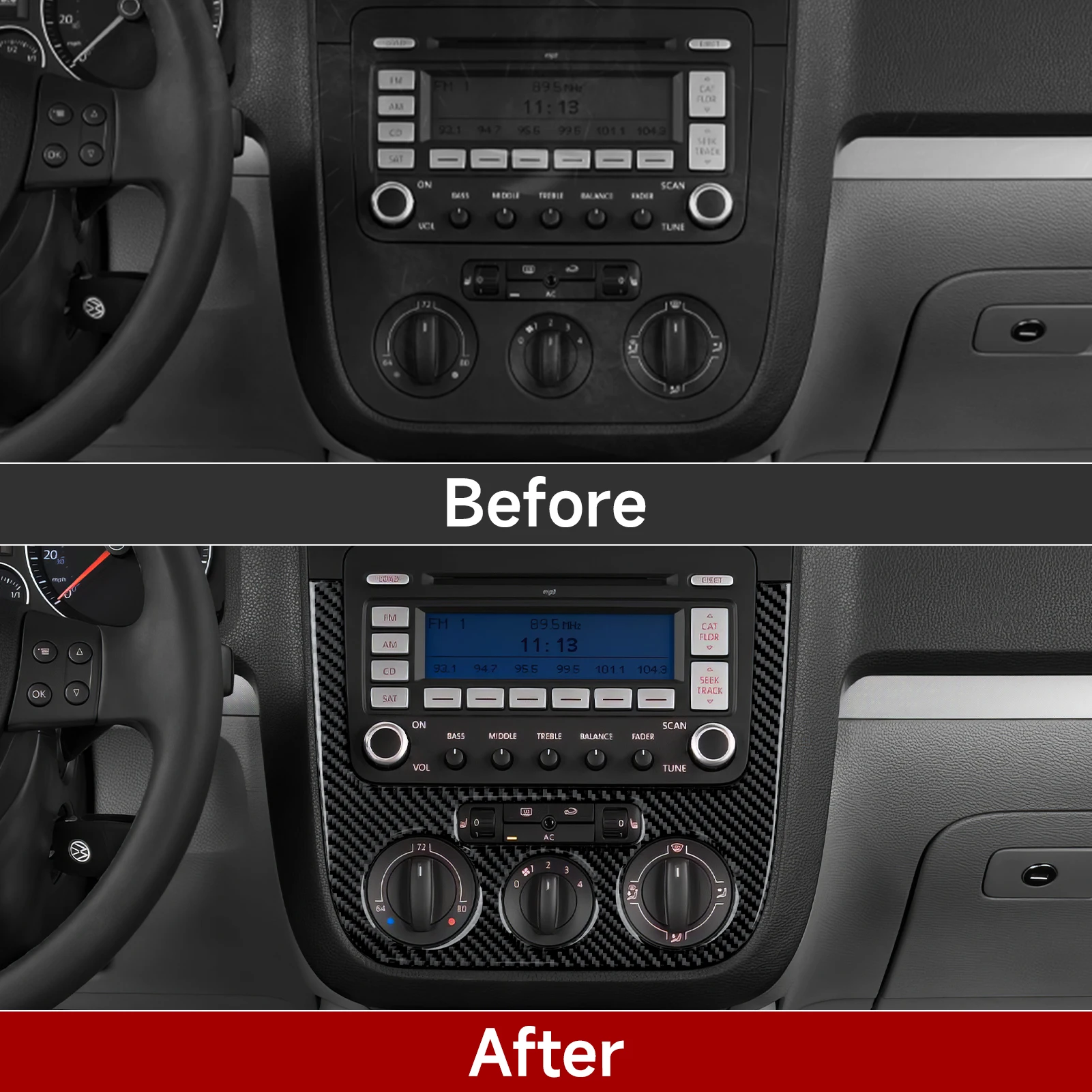 폭스바겐 제타 V 골프 V MK5 R32 GTI 플러스 바리안트용, 자동차 센터 콘솔 CD/기후 조절 패널, 카본 파이버 인테리어 스티커