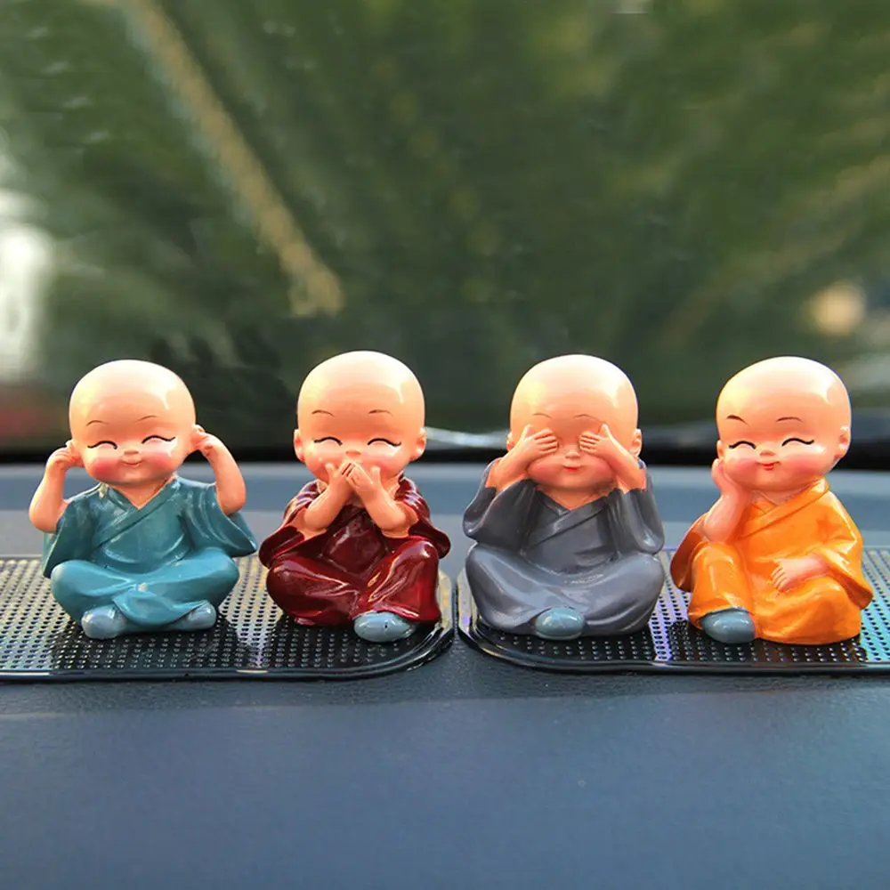 4Pcs/Set Car Ornaments Resin Monks Maitreya Buddha Kung Fu Figure Doll