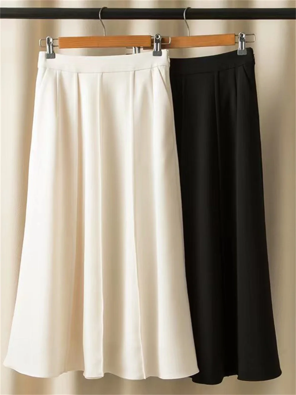 

Women Acetic Acid Blend Fashion Patchwork Skirt 2023 Summer New Ladies All-Match Solid Color A-Line Elegant Pleated Jupe