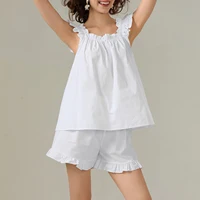 Womens Pajama Sets Women's Summer 2PCS Pajamas Sets Sleeveless Backless Sling Vest + Solid Color Ruffle Shorts - Image 2