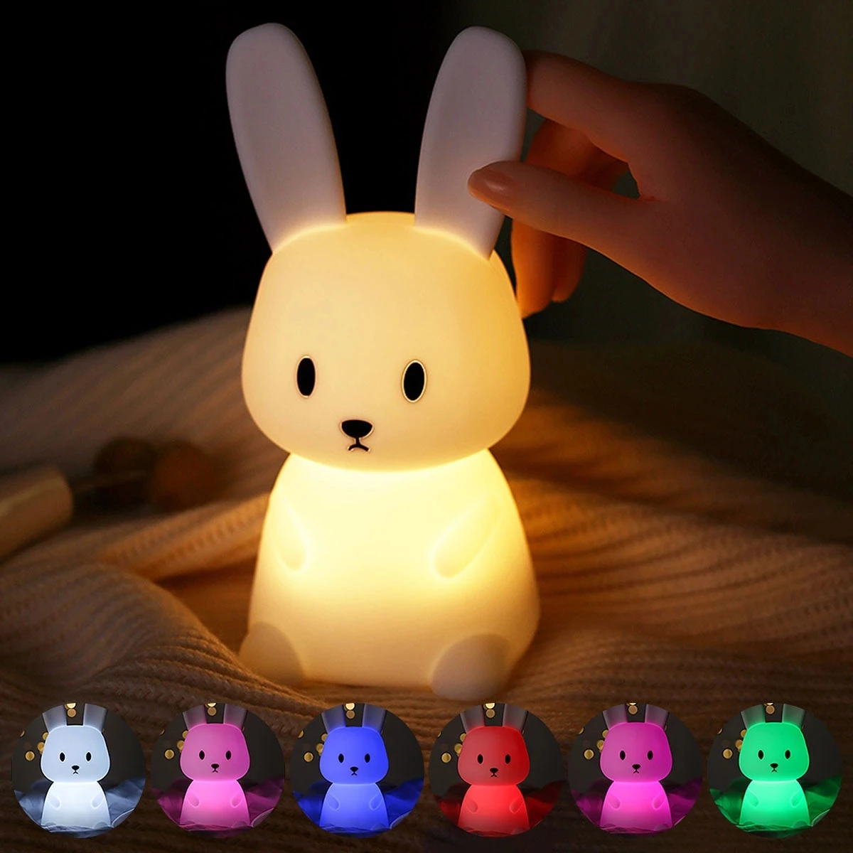Rabbit Night Light For Kids Children Soft Silicone Touch USB Rechargeable Bunny Lamp Bedroom Decor Gift |
