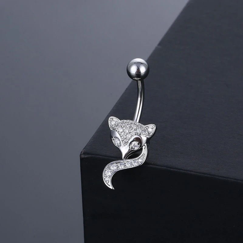 

Full Diamond-embeded Fox Shape Animal Belly Piercing Navel Nail Sexy Fashion Zircon Inlaid For Women And Men Jewelry