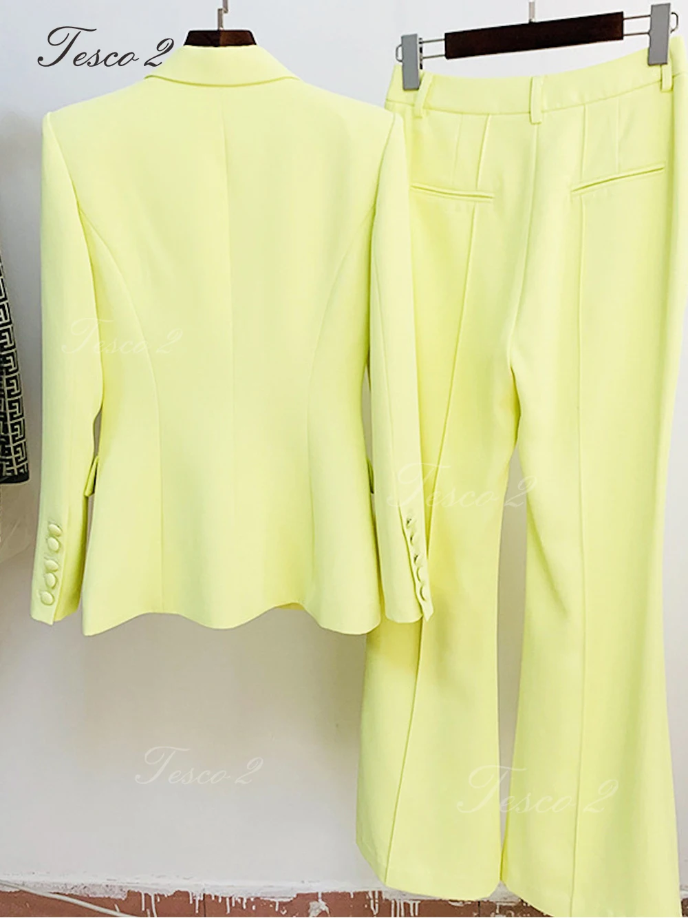 Tesco 2 Formal Women's Suit Slim Fit Long Flare Pants Women Suit 2 Piece Jacket Blazer Pants Chic And Elegant Woman Set