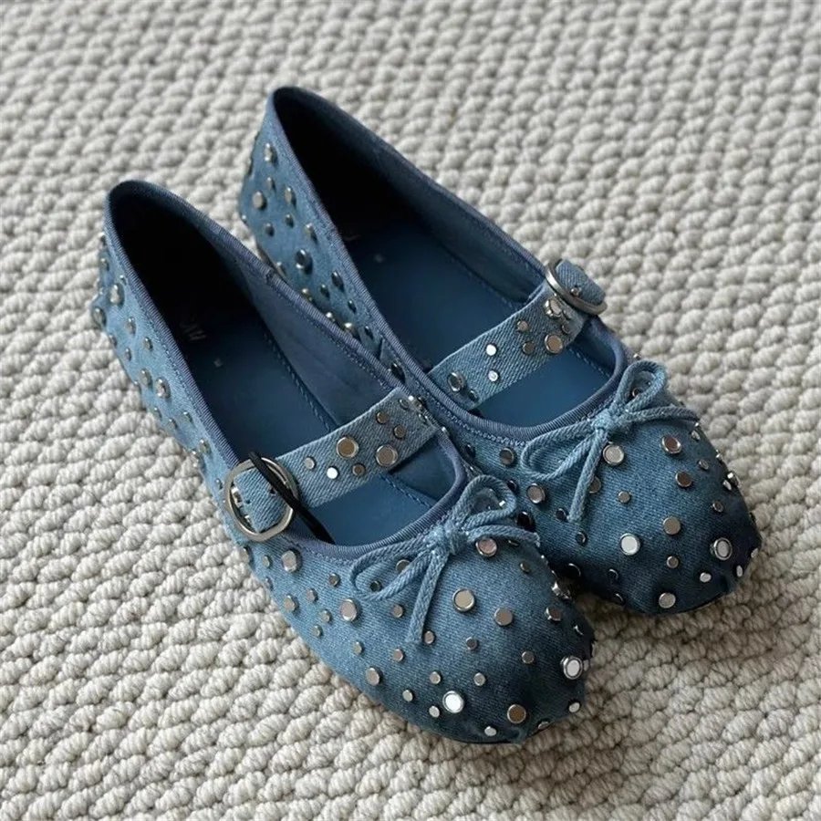 Bailarinas con tachuelas y remaches para Mujer, Zapatos planos de