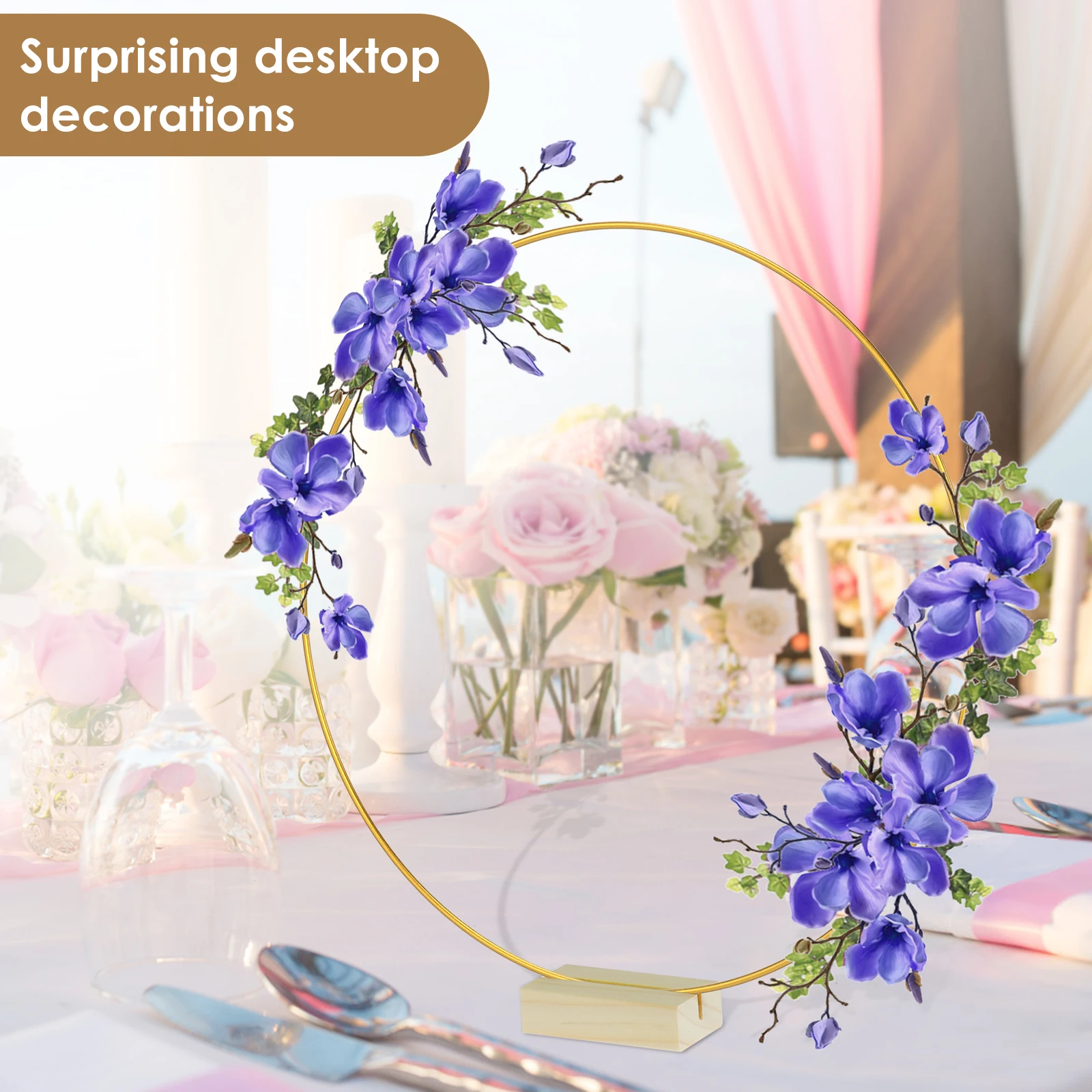 10/20Pcs Metal Floral Hoops Centerpiece 30cm Round DIY Handcraft Garand Rings Holder with Wood Base Wedding Party Table Decor
