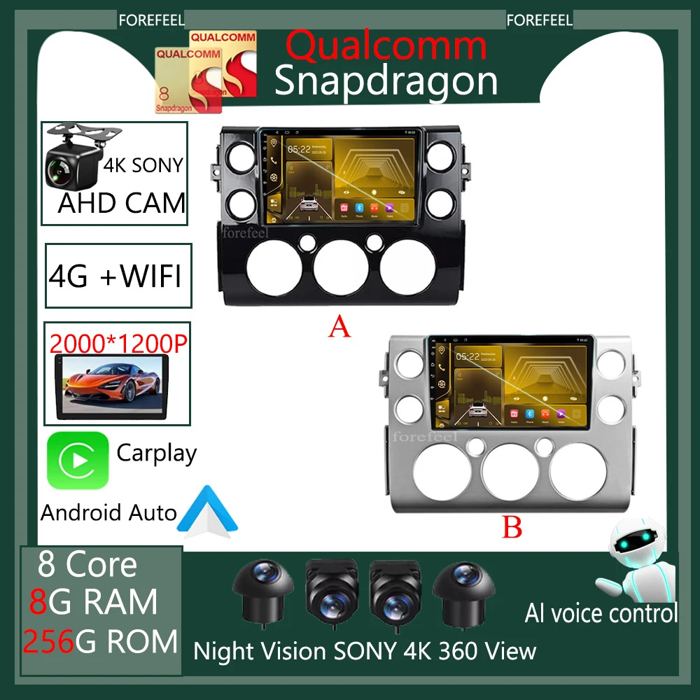 

Qualcomm Android 12 For Toyota FJ Cruiser J15 2006 2007 2008-2020 Car Stereo Radio Autoradio Screen Multimedia Video player QLED