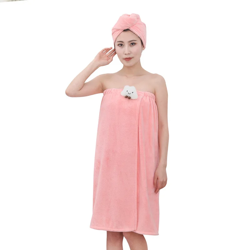 

Towel Bath Coral Velvet Skirt Wrapped Chest Bathrobe Cute Velcro Women's Wearable Bra Bathrobe Shower Robe Bath Dress