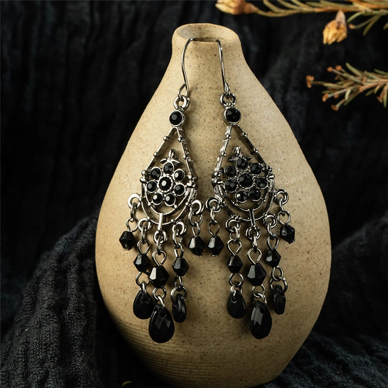 Pendientes Vintage con flecos y borlas para mujer, aretes acrílicos geométricos negros, joyas bohemias con estilo, joyería Oorbellen Kolczyki| Pendientes forma de gota| - AliExpress
