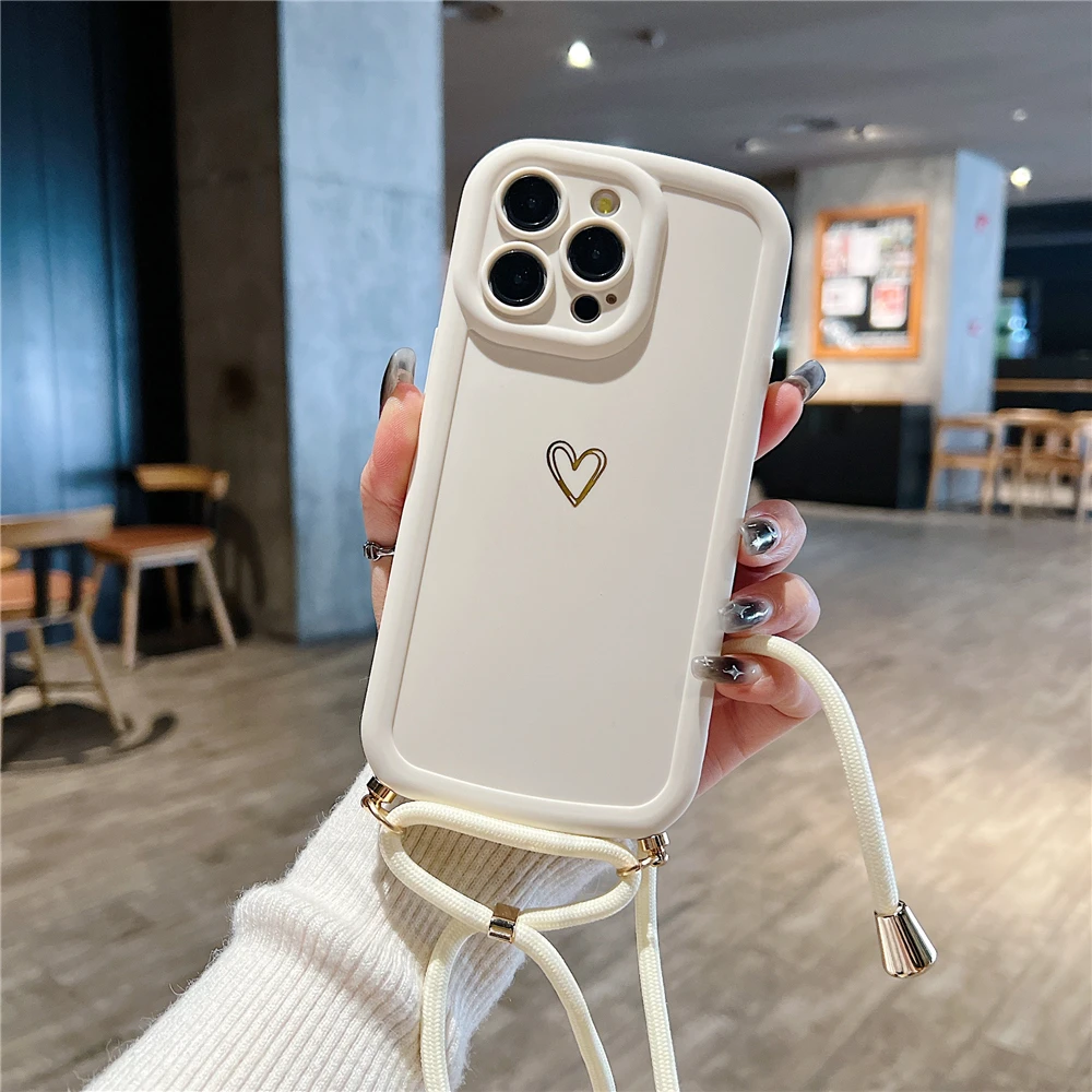 Crossbody Heart Silicone Soft Case with Camera Protection & Shockproof Design