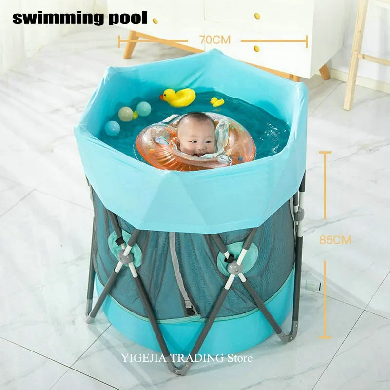 2 in 1 Baby Safety Fence & Swimming Pool, Indoor Outdoor Foldable Toddler Play Bed, 6-Panel Portable Kids Yard