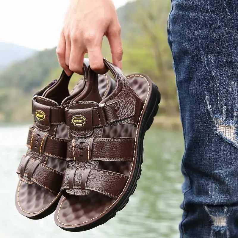 Genuine Leather Men Sandals Male Summer Shoes Outdoor Casual Sandal Cowhide Beach Shoes Classic Non-slip Men's Sandles leather sandals summer sandals