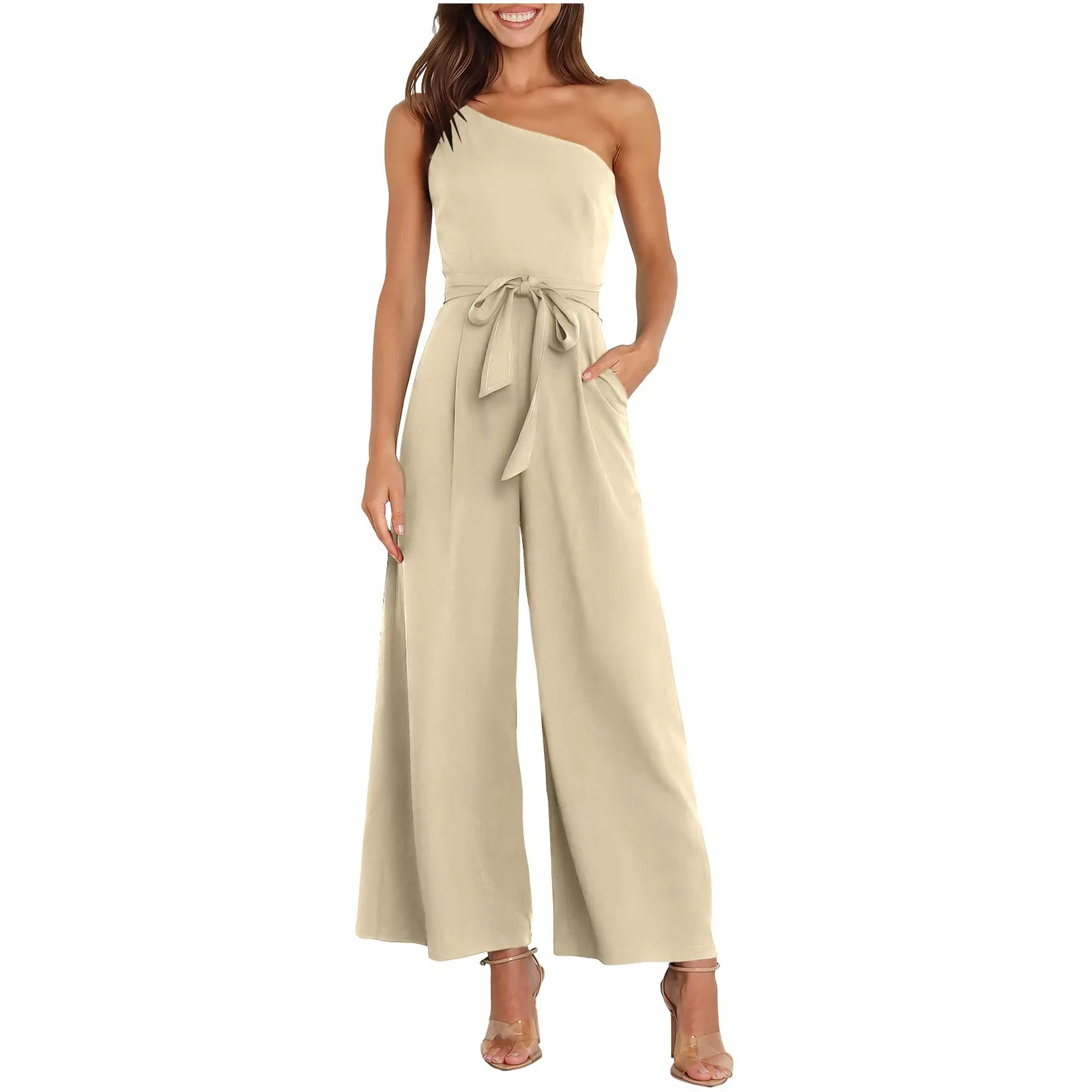 Women's Jumpsuit 2023 Summer New Fashion Casual Temperament Commuter Solid Color Strapless Tie Jumpsuit Female