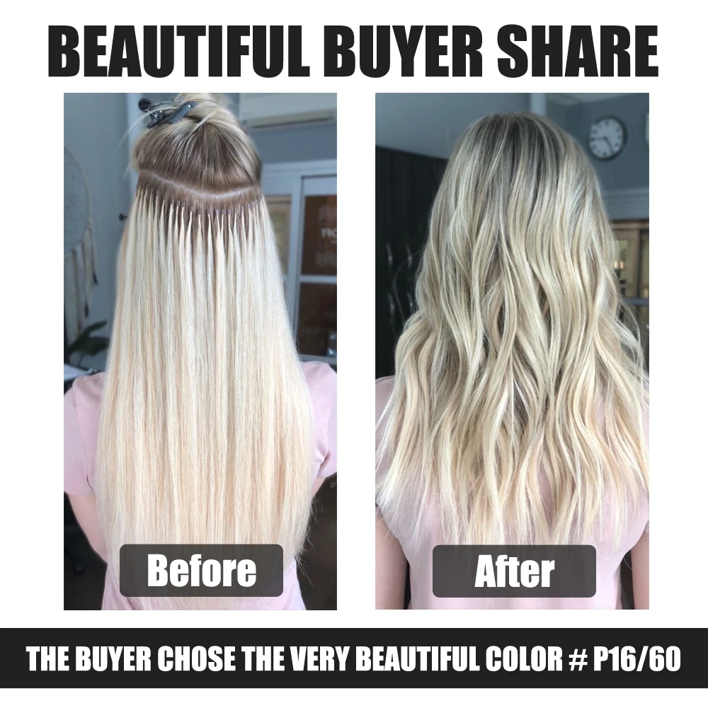 Straight I Tip Human Fusion Hair Extensions Keratin Capsule Brown Blonde Color 16-22 inch 0.7g Natural Real Remy