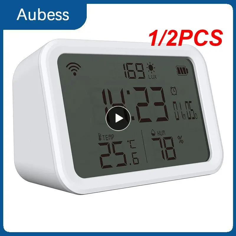 

1/2PCS Tuya Wifi Smart Temperature And Humidity Sensor Lux Light Detector Indoor Hygrometer Thermometer LCD Screen Works With
