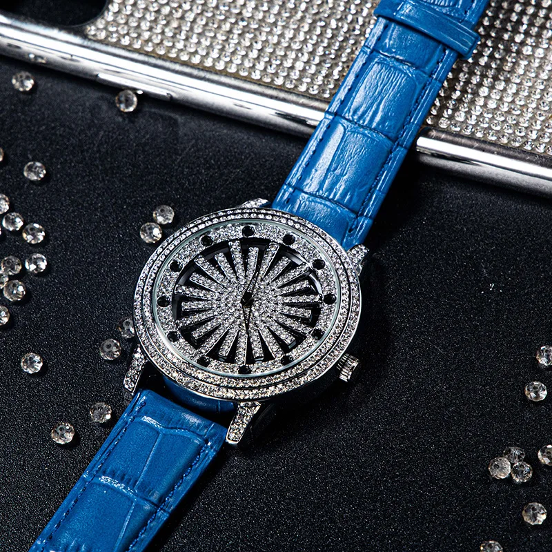 

ROL-002 High quality luxury fashion full diamond disc women's watch with leather strap, free shipping