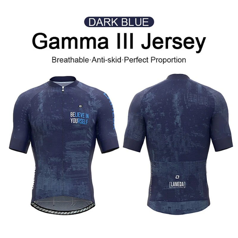 LAMEDA Fietsshirt voor heren, zomer, professioneel mountainbike-shirt met korte mouwen, ademend, sneldrogend, wielershirt, Blauw, L