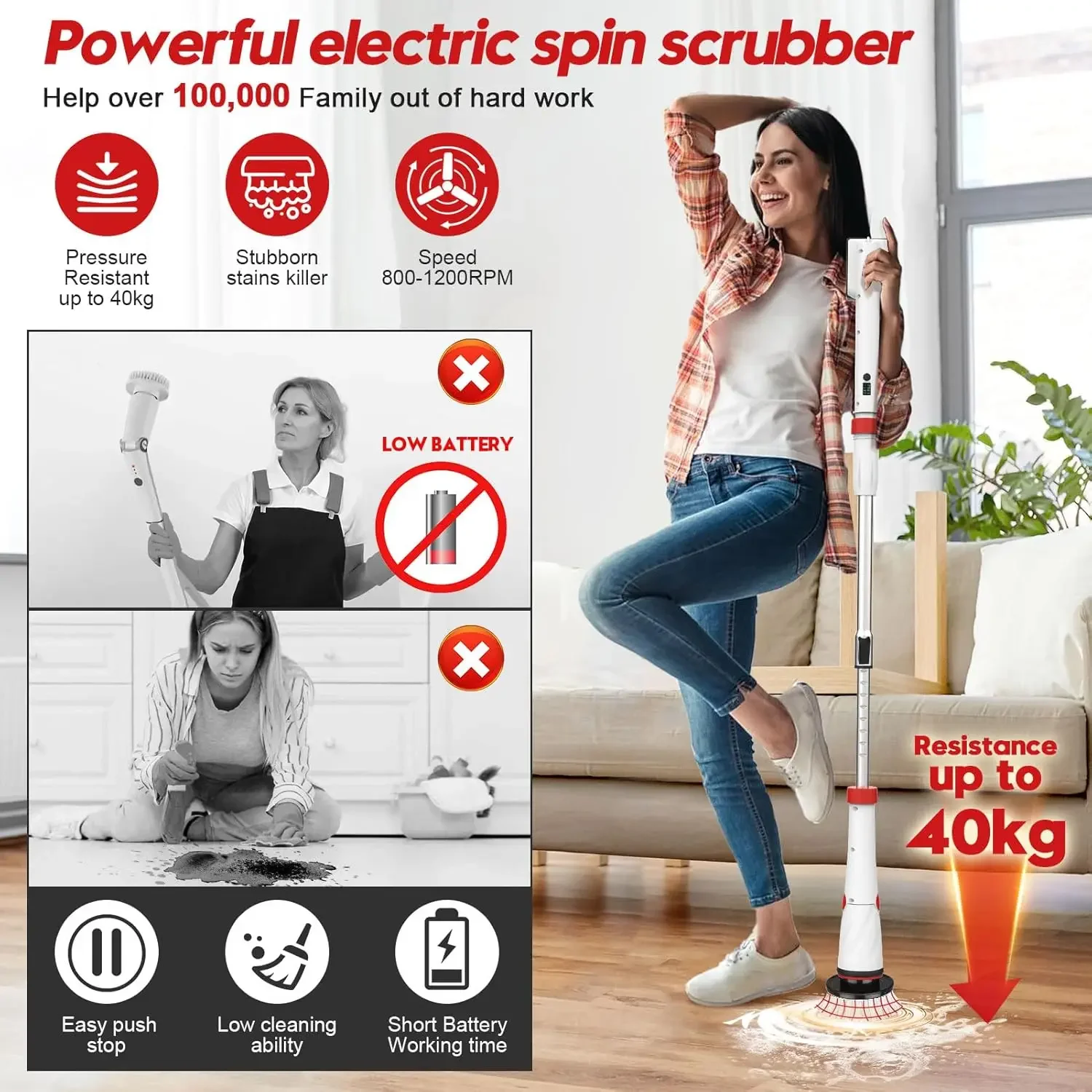 NEW NEW Rechargeable Electric Spin Scrubber, 8 in 1 Electric Spin Scrubber Cordless Tub and Tile Scrubber, 2000mAh Battery Power