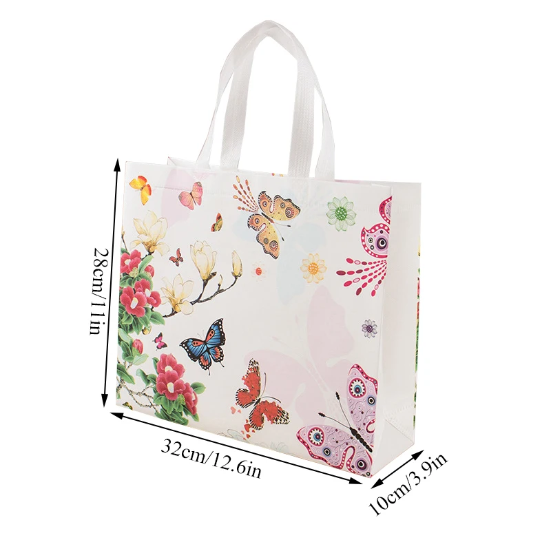 Butterfly Printing Folding Takeaway Bag Non-woven Fabric Film Coated Reusable Shopping Bag Travel Grocery Folding Bags 5