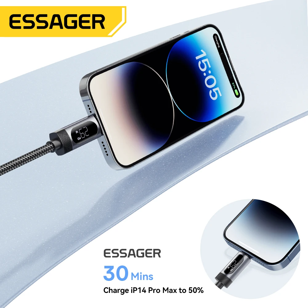 Essager Digital Dispaly USB C Cable For iPhone14 13 12 11 Pro Max PD 29W Fast Charging Type C To Lighting Cable For iPad Macbook