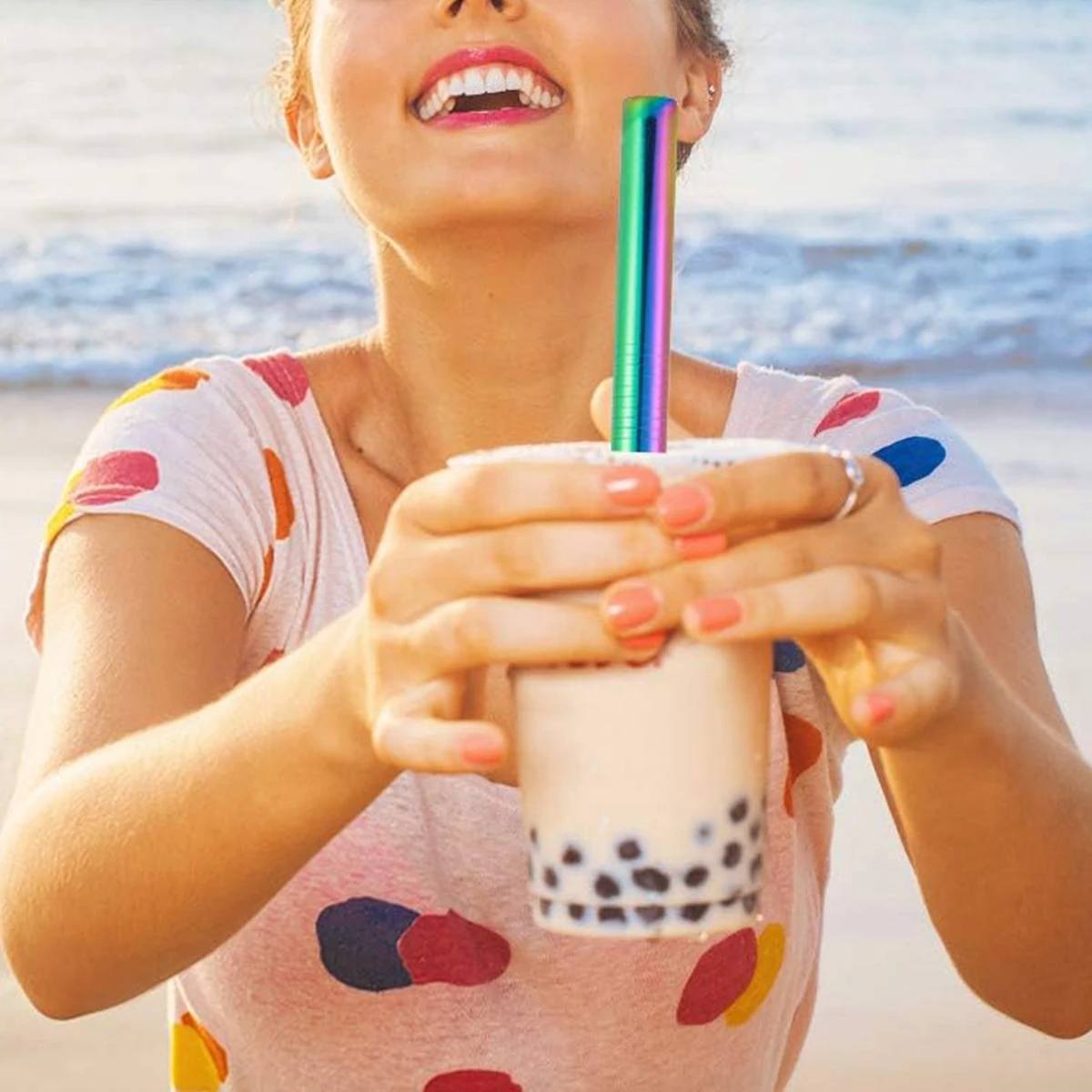 Metal Straw Set Reusable Boba Drinking Straws 12mm Wide 304 Stainless Steel Straws Metal for Bubble Tea Milkshake Smoothies Bar Accessory, drinking straws, metal straw set