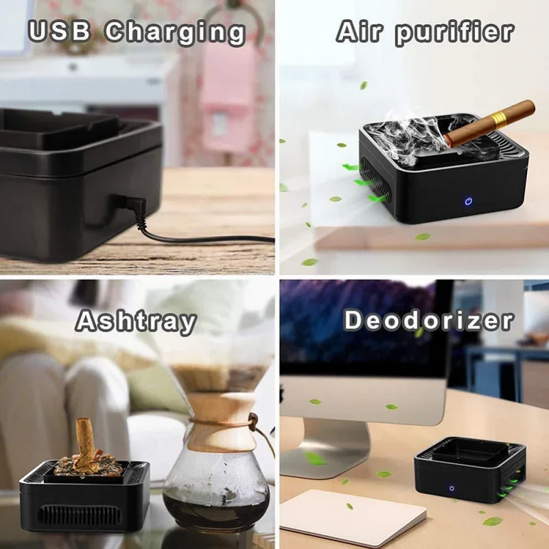 CRUSHER USB Rechargeable Ashtray Portable Smokeless Ashtray Secondhand Smoke Air Filter Purifier Home Office Car Holder