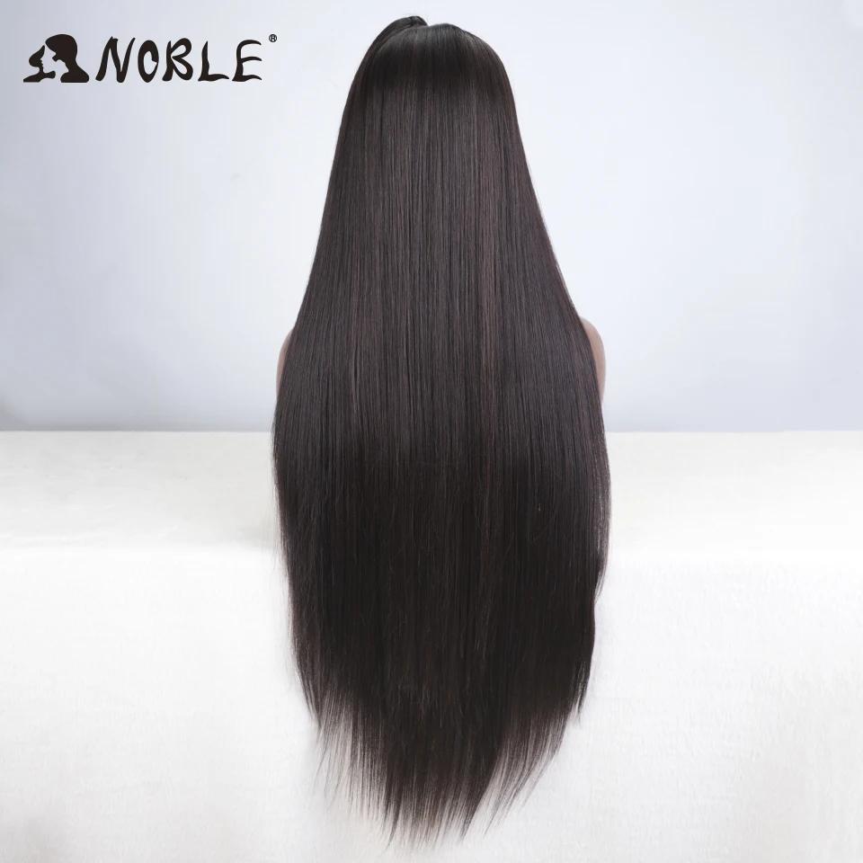 Noble 13x4 Lace Front Wig Synthetic 36 Inch Updo Ombre Brown Highlight Wig Long Straight Wigs For Women Lace Wig Cosplay Wigs