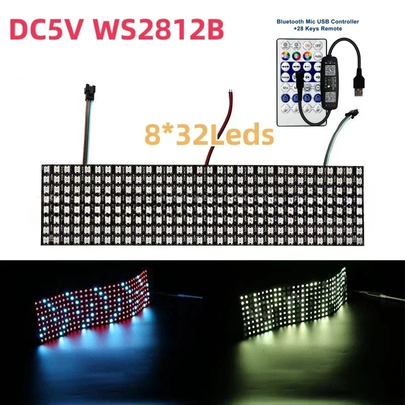LED 모듈 조명 키트, 개별 주소 지정 가능 LED 디지털 유연한 스크린, 블루투스 컨트롤러, WS2812, 8*8, 16*16, 8*32, 28 키