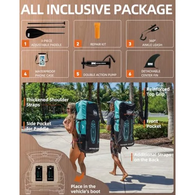BM Paddle Board Inflatable Stand Up Paddle Board, SUP Paddleboard for Adult, Premium Accessories Non-Slip EVA Deck and Foam Han