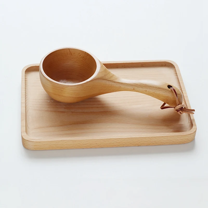 Wooden Spoon Bath Sauna Short Handle Japanese-style Solid Wood Scoop Rice Scoop Kitchen Water Wooden Bucket Spoon Newstyle