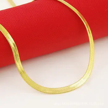 Collana piatta da donna con osso di serpente, oro 24 carati, AU999 |   Incisione "Stability" con motivi spinali, bordo professionale sottile. 1