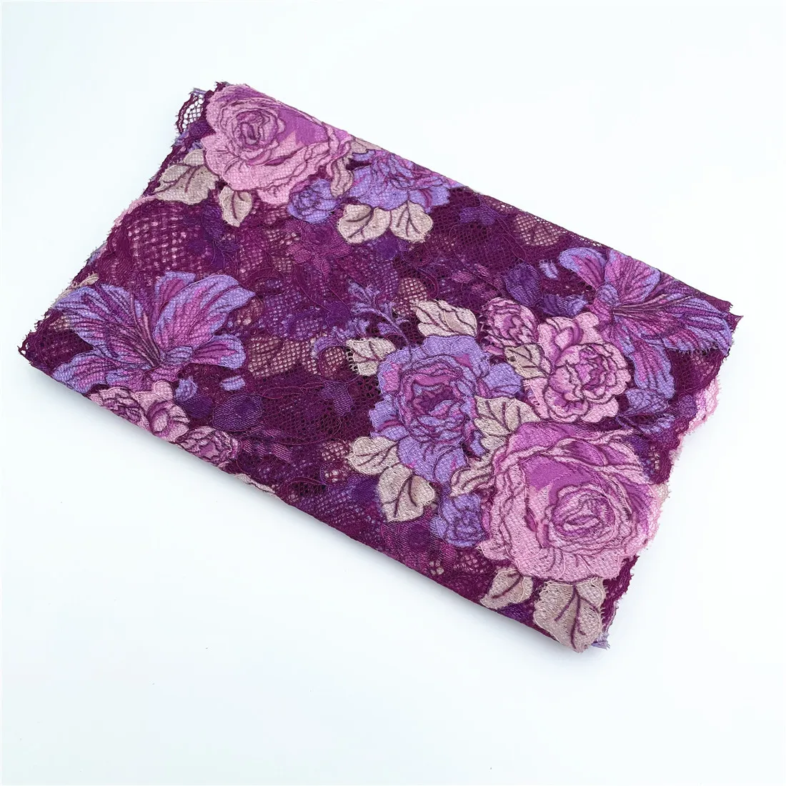 3y/lot 19cm Floral Violet Elastic Lace Trim DK Purple 6