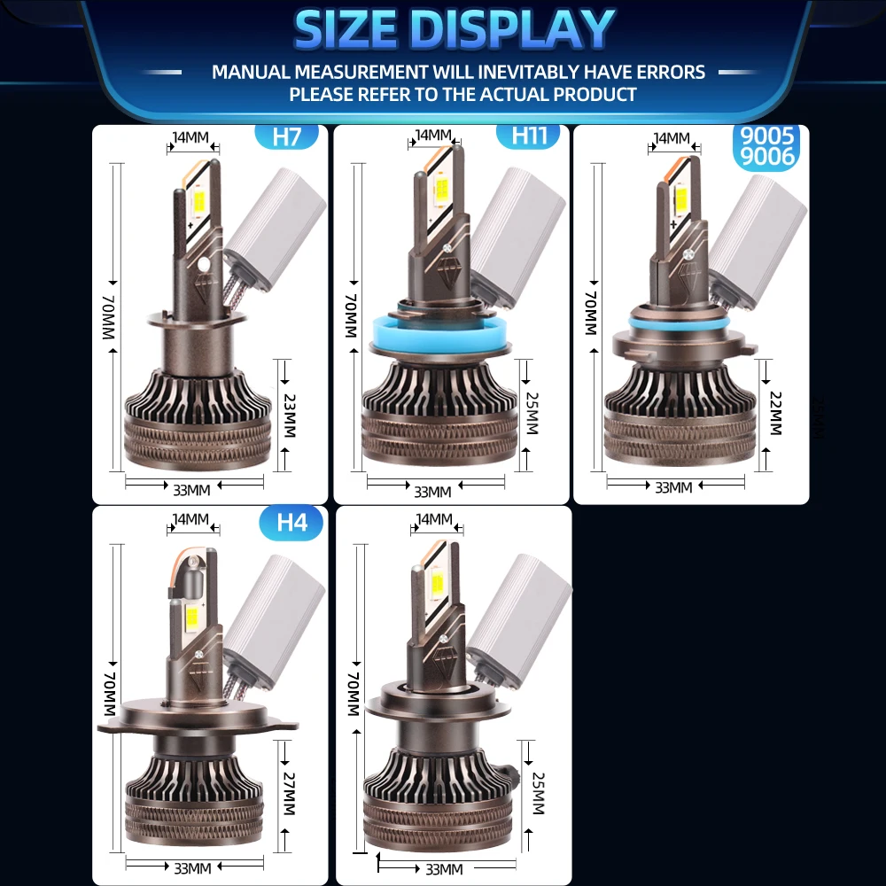 52000LM H7 Canbus LED Headlight Bulbs 180W Double Copper Tube Car Headlamps 6000K H1 H4 H7 H11 9005 HB3 9006 HB4 Auto Lamps 12V