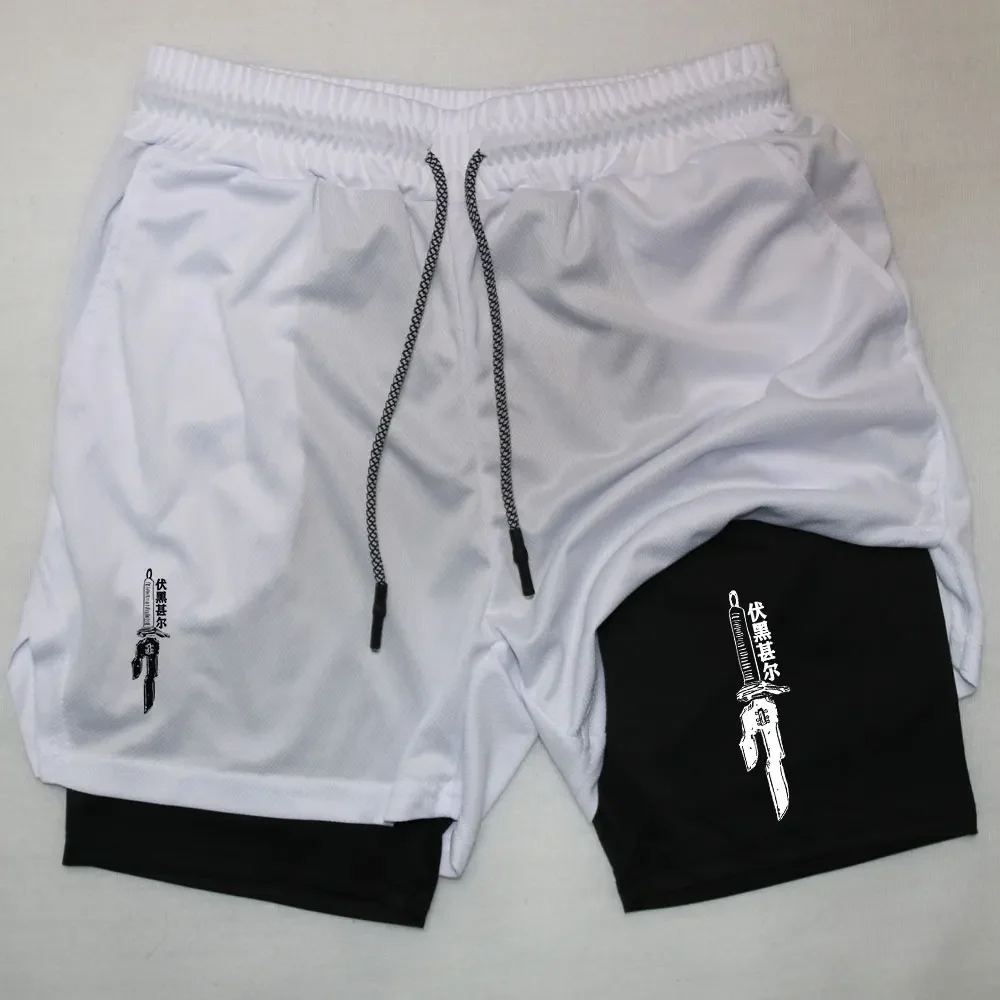 Anime Performance Shorts Men GYM Casual Sports Summer Compression Shorts Workout Running Mesh 2 In 1 Sport Short Pants 5