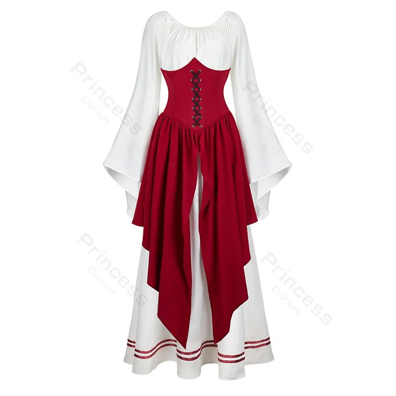 Medieval Dress Women European Clothing Victorian Dress Plus Size Renaissance Dresses Long Sleeve Halloween Costume Cosplay Red