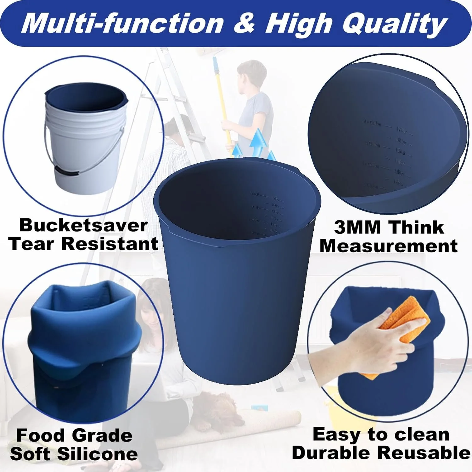 Gallon Bucket Liner 5-Gallon Silicone Bucket Protection Measuring for Concrete Mix and MudBuddy
