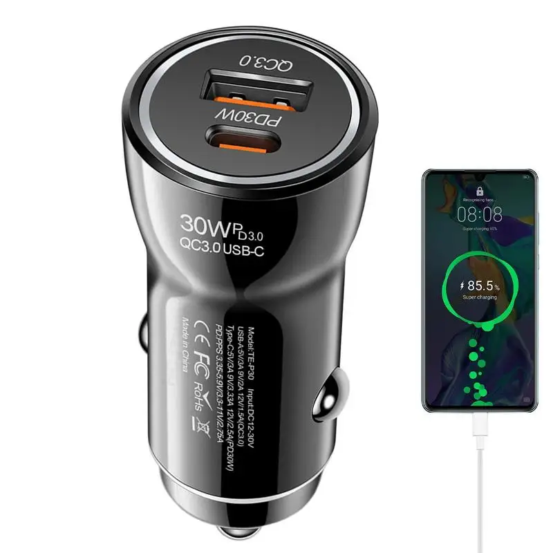 

Type C Car Charger Dual Port USB Fast Charging Luminous Quick Travel Smartphones Tablets Charge Type C Adapter Car accessories