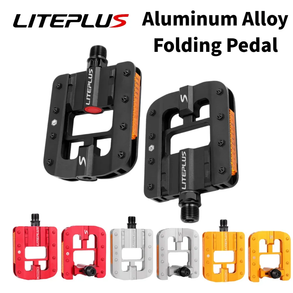 

LITEPLUS Folding Bike Pedal Foldable Foot Aluminum alloy Anti-Skid Reflective Universal Pedal MTB Bike Road Bicycle BMX Pedals