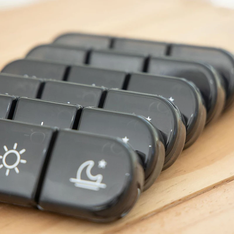 Compact 21-Compartment Portable Pill Organizer - Black