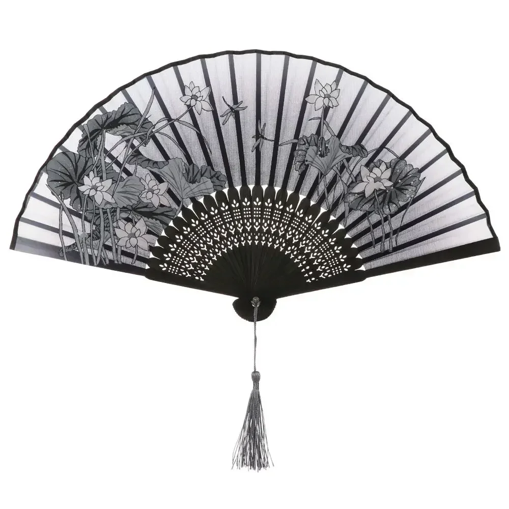 Elegant Silk Vintage Folding Fan with Colorful Tassel - Bamboo Hand Fan for Classical Dance and Home Decor