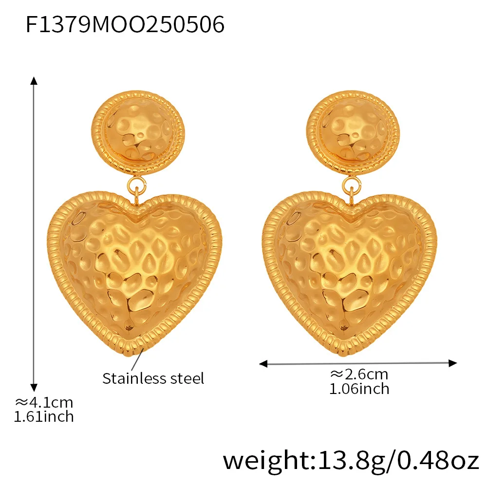 Neue Goldfarbene Silber-Herz-Ohrhänger für Damen, 316 Edelstahl Vergoldete Luxus-Ohrringe, 18K Exquisiter Damenschmuck – Detail 6