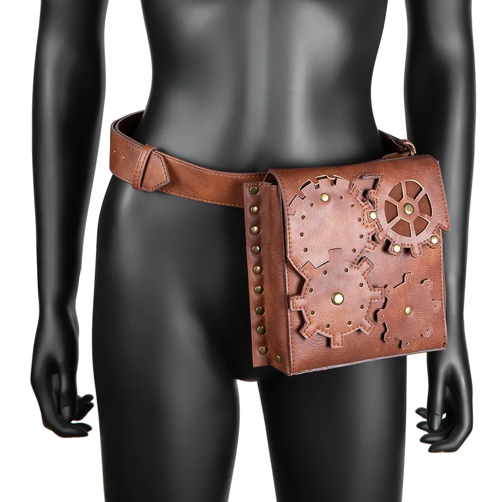 

Cross border New European and American Vintage Women's Bag Brown Gear Outdoor Phone Change Mini Bag Versatile Casual Waist Bag
