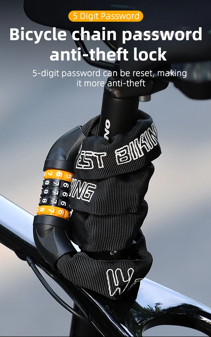 Antivol Vélo WEST BIKING – Chaîne à Code 5 Chiffres, Longueur Au Choix
